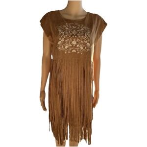 Blue B Collection Women's Brown Western Fringed Swing Sleeveless Dress Sz M